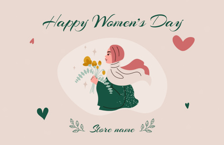 Women's Day Greeting with Muslim Woman Thank You Card 5.5x8.5in Design Template
