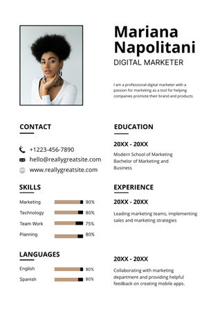 Skills and Experience in Digital Marketing Resume Design Template