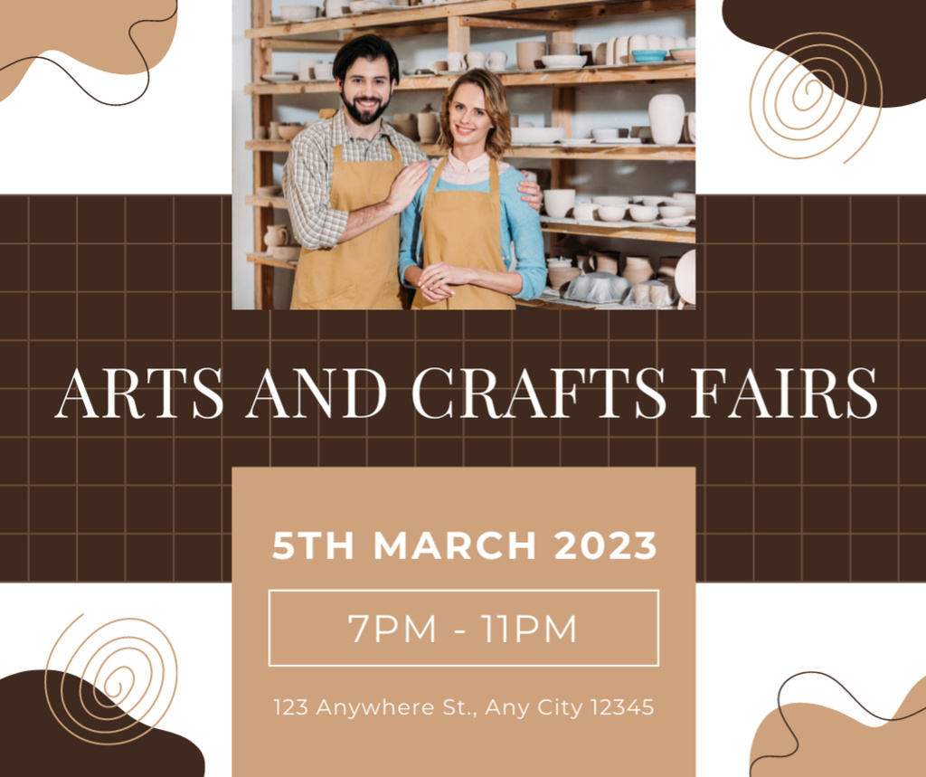 Art and Craft Fair Announcement with a Young Couple of Potters Facebook tervezősablon