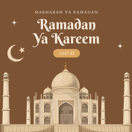 Brown Greeting on Ramadan with Mosque Instagram Design Template