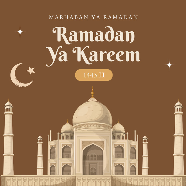 Designvorlage Brown Greeting on Ramadan with Mosque für Instagram