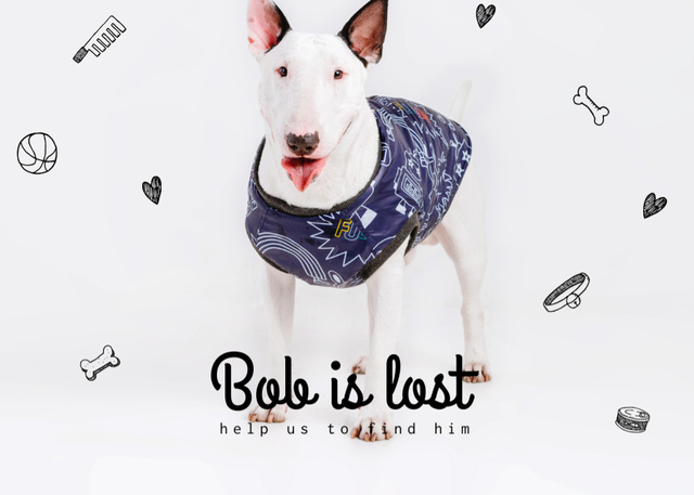 Plantilla de diseño de Lost Dog Information with Cute Bull Terrier Flyer 5x7in Horizontal 
