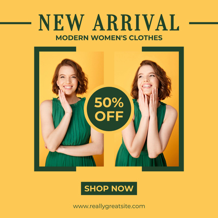 Fashion Sale with Girl in Green Dress Instagram Design Template