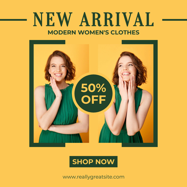 Designvorlage Fashion Sale with Girl in Green Dress für Instagram