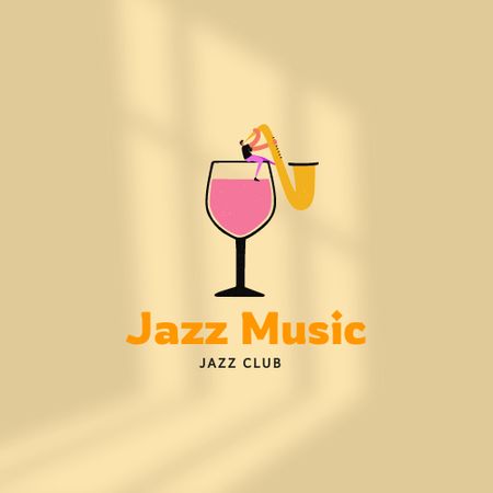 Jazz Club Ad with Trumpet in Cocktail Logo Design Template