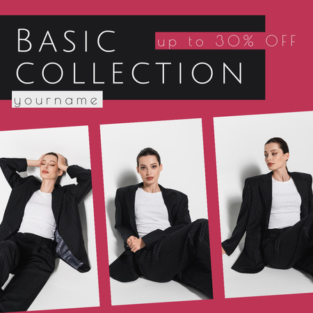 Designvorlage Rabattangebot auf die Sammlung von Basic-Kleidung für Instagram