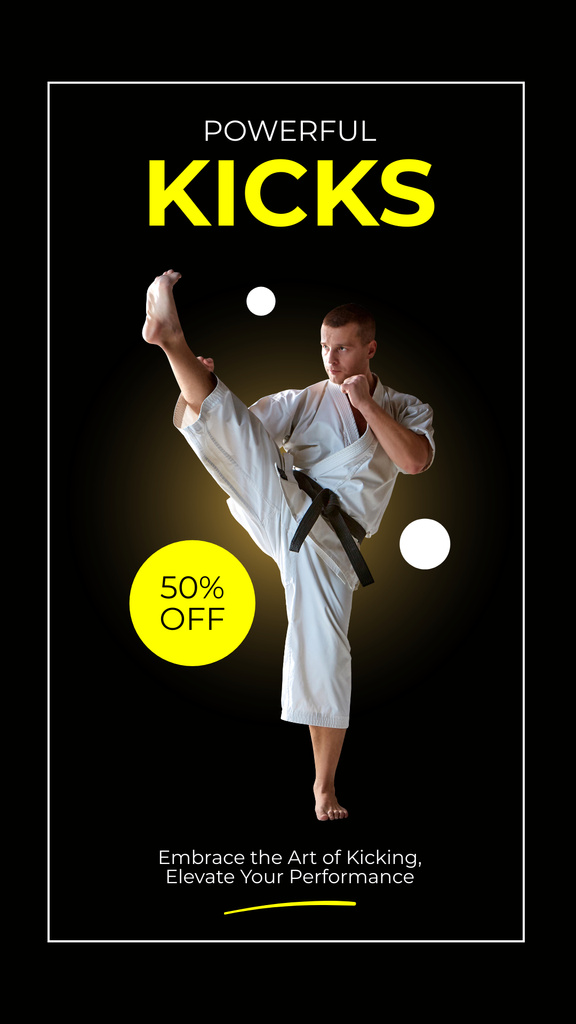Karate Club Ad with Fighter in Action Instagram Story tervezősablon