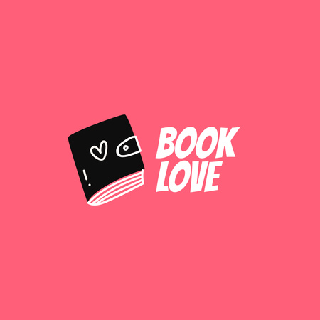 Emblem with Cute Book with Heart in Pink Logo 1080x1080px tervezősablon