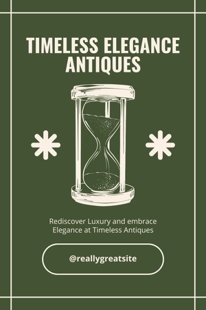 Plantilla de diseño de Promoción De Reloj De Arena Elegante En Una Tienda De Antigüedades En Verde Pinterest 