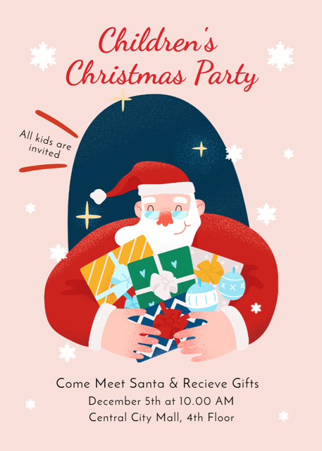 Announcement for Christmas Event for Children with Generous Santa Invitation Design Template