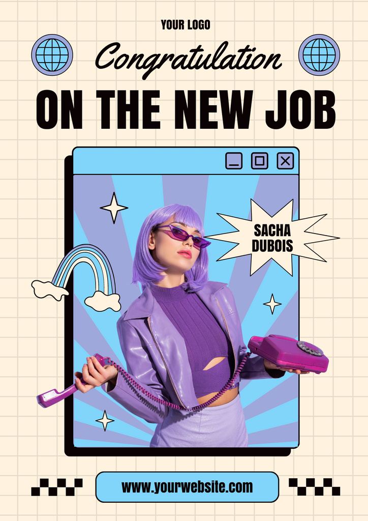 Congratulations to Young Woman on New Job Poster Tasarım Şablonu