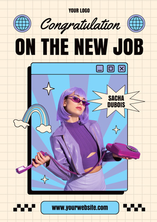 Ontwerpsjabloon van Poster van Felicitaties aan jonge vrouw met nieuwe baan