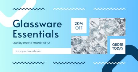 Plantilla de diseño de Anuncio de Glassware Essentials con oferta de descuento Facebook AD 