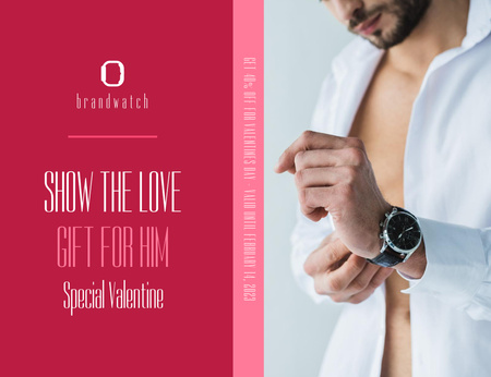 Offer Discounts on Men's Watches for Valentine's Day Thank You Card 5.5x4in Horizontal Design Template
