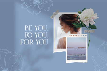 Self Love Inspiration with Beautiful Woman and White Flower Mood Board Design Template