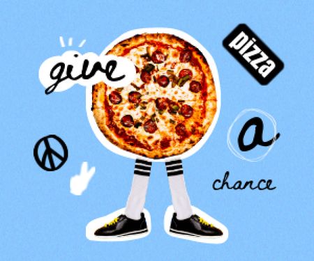 Modèle de visuel Funny Illustration of Pizza with Legs - Medium Rectangle