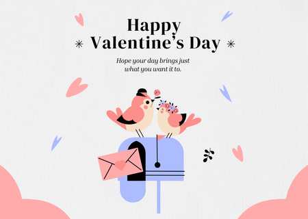 Happy Valentine's Day Greetings with Cute Cartoon Birds Card Design Template