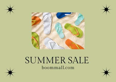 Summer Sale Announcement With Slippers In Green Postcard A5 Tasarım Şablonu