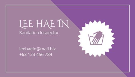 Plantilla de diseño de Oferta de inspector de saneamiento en lila Business Card US 