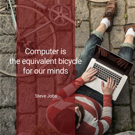 Motivational quote with Young Man using Laptop Instagram tervezősablon