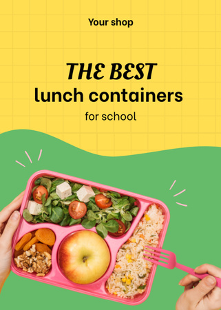 Mouthwatering School Food Offer Online In Containers Flayer Design Template