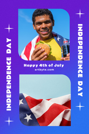 USA Independence Day Celebration Announcement with Hispanic Man Pinterest Design Template