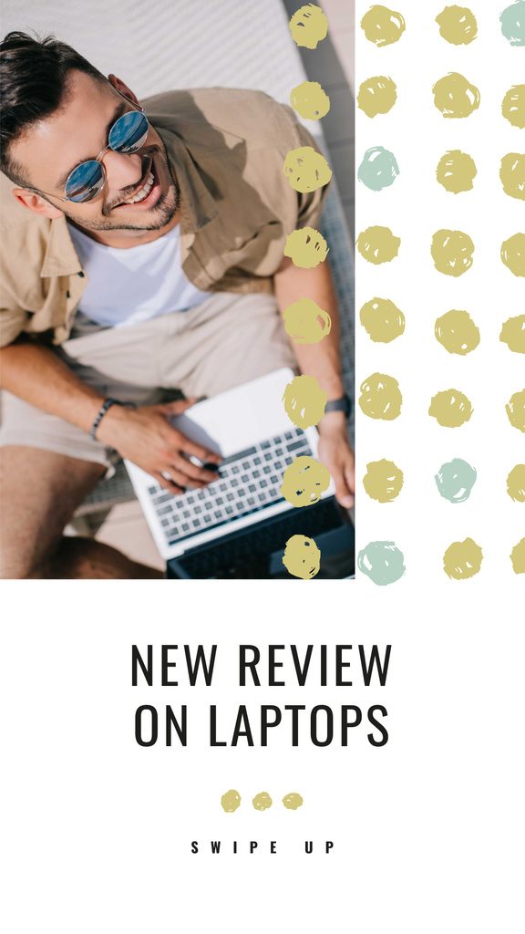 Template di design Laptops Review Ad with Smiling Programmer Instagram Story