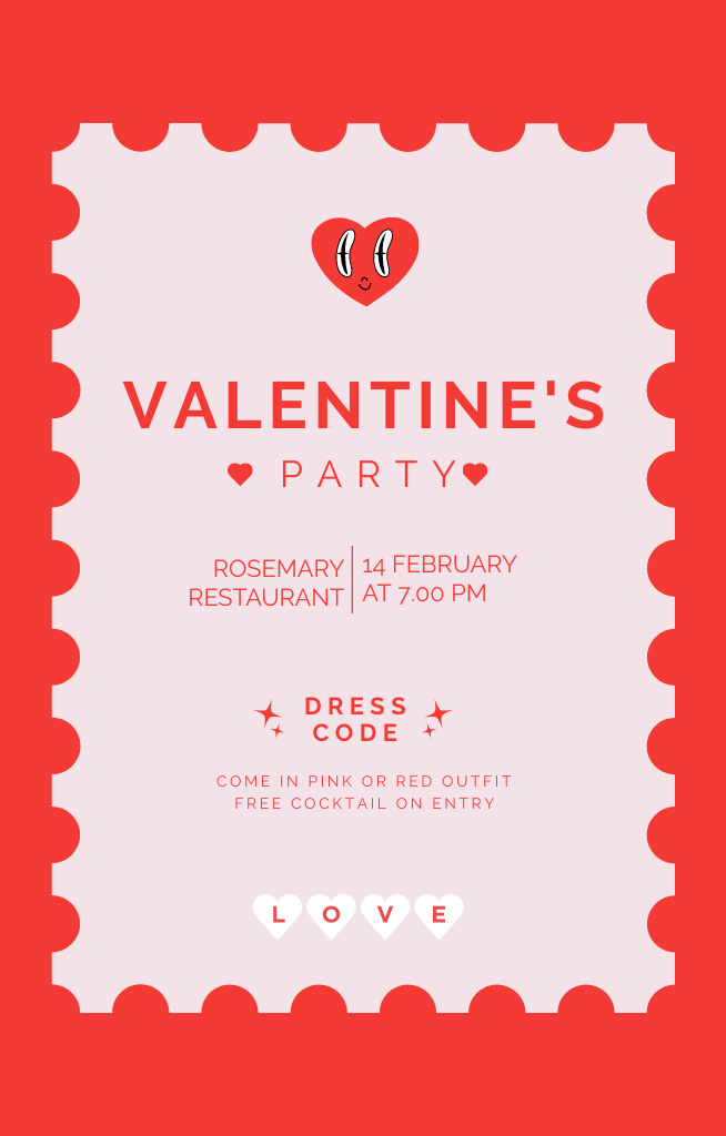 Valentine's Day Party Simple Red Announcement Invitation 4.6x7.2in Design Template