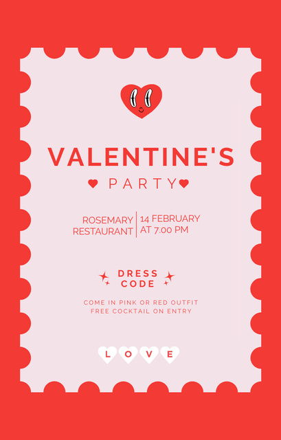 Designvorlage Valentine's Day Party Simple Red Announcement für Invitation 4.6x7.2in