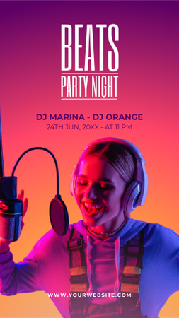 Night Party Announcement with Woman in Headphones Instagram Story Design Template