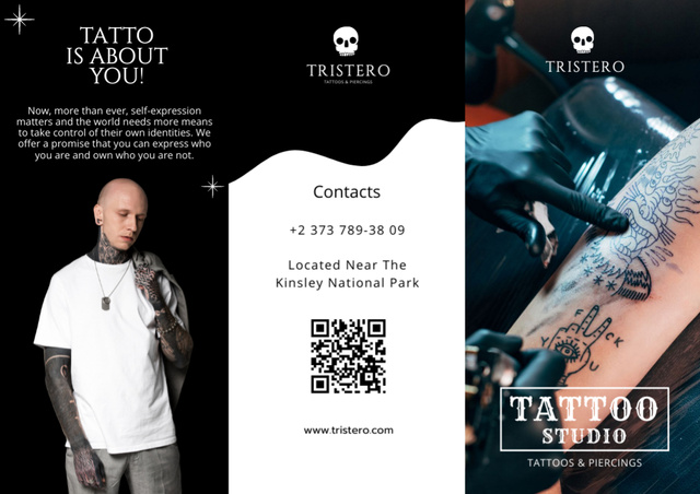 Description And Tattoo Studio Service Offer Brochure Πρότυπο σχεδίασης