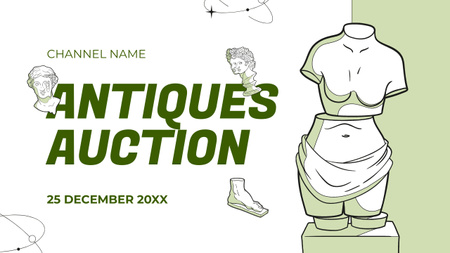 Antiques Auction Announcement With Rare Sculptures Youtube Thumbnail Design Template
