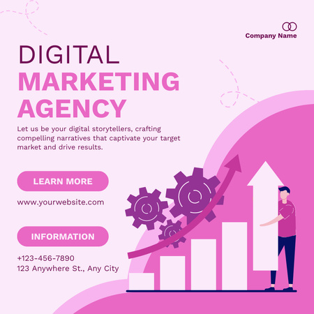 Serviço de agência de marketing altamente profissional em rosa com gráficos Instagram AD Modelo de Design