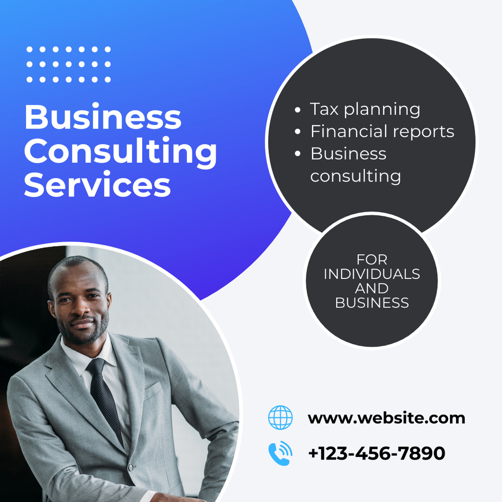 Business Consulting Services with Confident Businessman Instagram Modelo de Design
