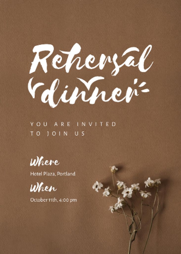 Rehearsal Dinner Announcement with Tender Flowers Invitation Design Template