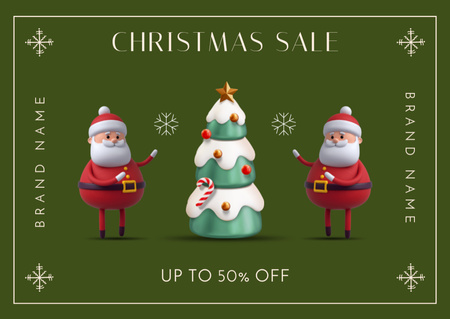 Christmas Sale 3d Illustrated Green Card Design Template