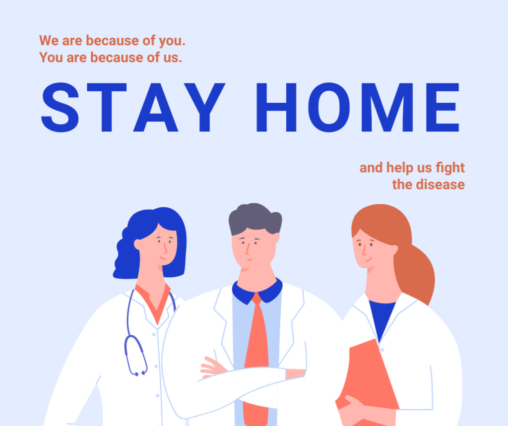 Ontwerpsjabloon van Facebook van #Stayhome Coronavirus awareness with Doctors team