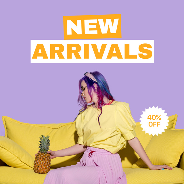 New Collection With Stylish Girl With Pineapple Instagram Design Template