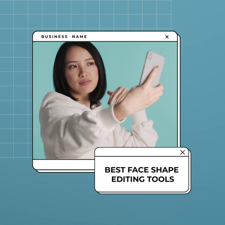 Young Asian Woman Taking Selfie Using Mobile App Animated Post Design Template
