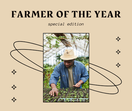 Farmer planting Flowers in Greenhouse Facebook Design Template