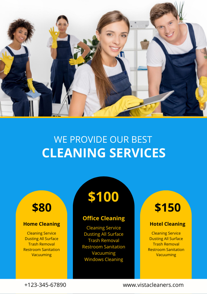 Modèle de visuel Cleaning Services Ad with Young Team - Flyer A4