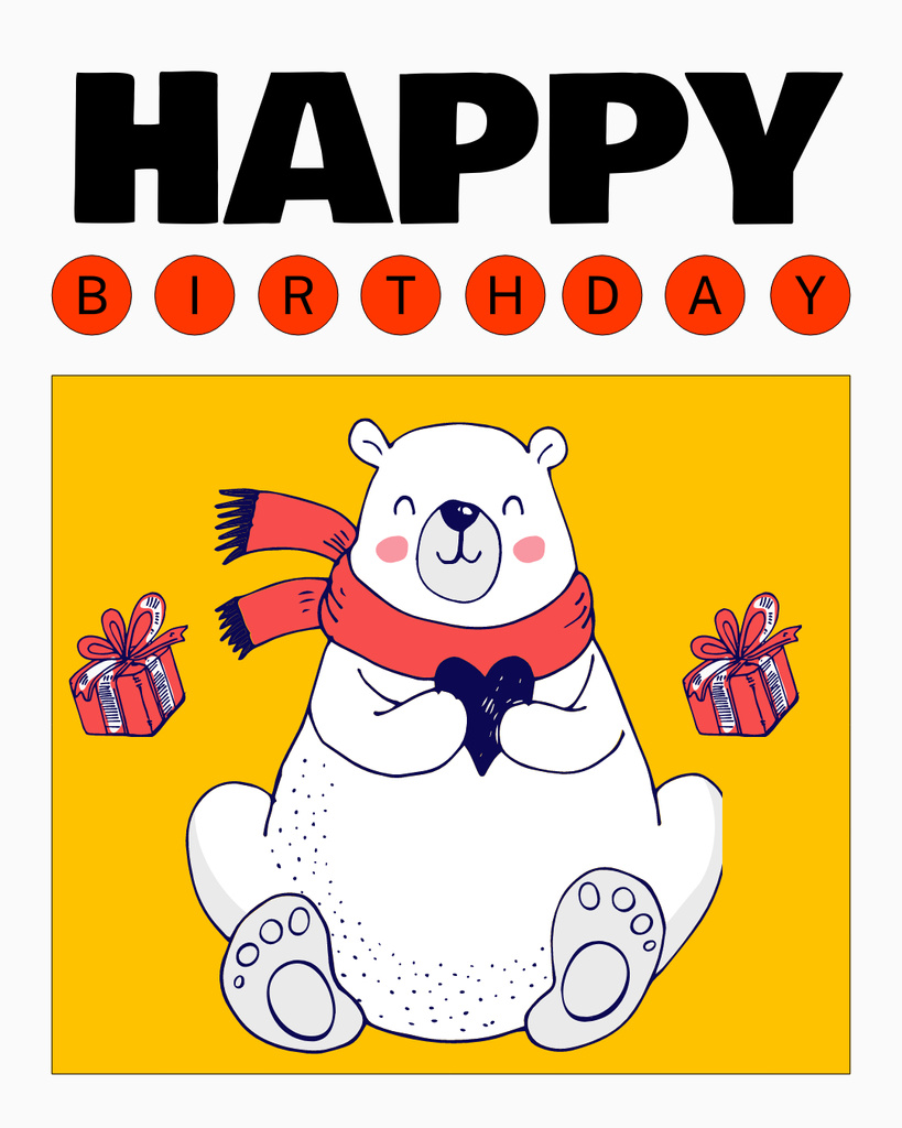 Happy Birthday Wishes with Cartoon Polar Bear Instagram Post Vertical Design Template