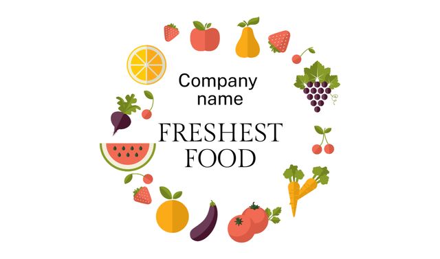 Plantilla de diseño de Fresh School Food With Veggies Icons Ad Business card 