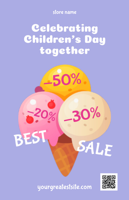 Funny Sale on Children's Day with Ice Cream Invitation 5.5x8.5in Design Template
