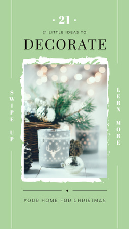 Shiny Christmas Decorations on Light Green Instagram Story Design Template