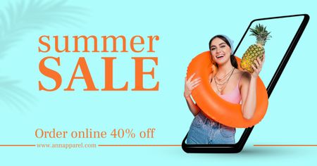 Ontwerpsjabloon van Facebook AD van Summer Sale with Girl with Pineapple