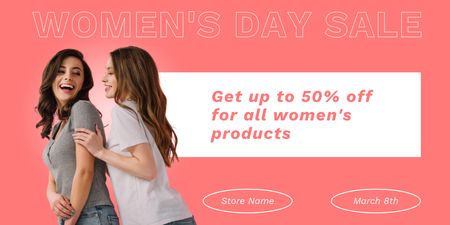 Offer of Discount Women's Day with Happy Smiling Women Twitter tervezősablon