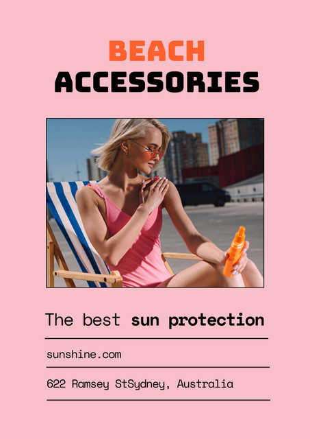 Designvorlage Reliable Beach Accessories Ad In Pink für Poster B2