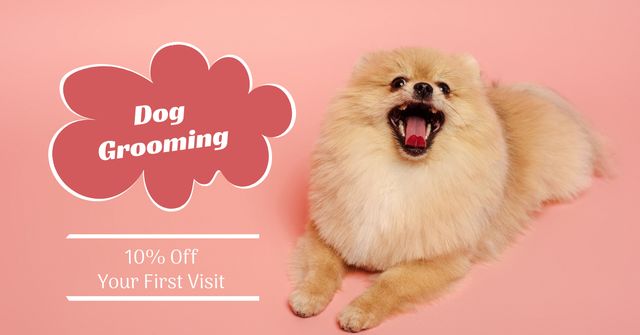 Designvorlage Dog Grooming Offer with Cute Puppy für Facebook AD