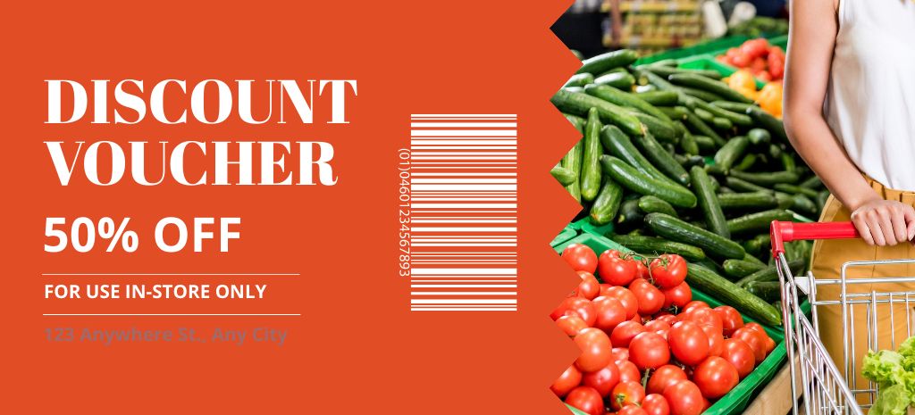 Grocery Store Ad with Cart of Food Coupon 3.75x8.25in – шаблон для дизайна